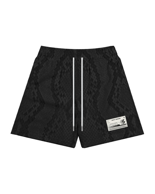SNAKESKIN MESH SHORTS - BLACK